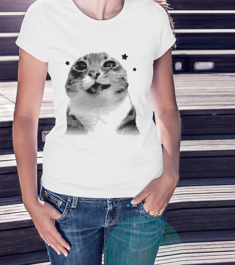 Rigby Cat Floating In Space Retro Star Meme T-Shirt