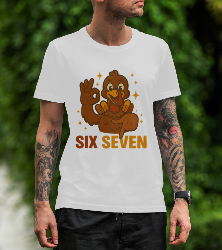 Six Seven Turkey Meme Funny Thanksgiving Gesture T-Shirt