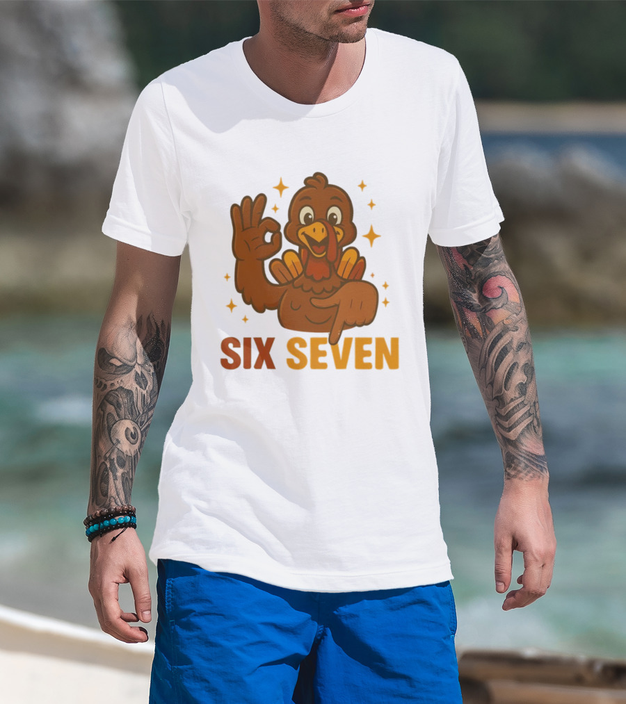 Six Seven Turkey Meme Funny Thanksgiving Gesture T-Shirt
