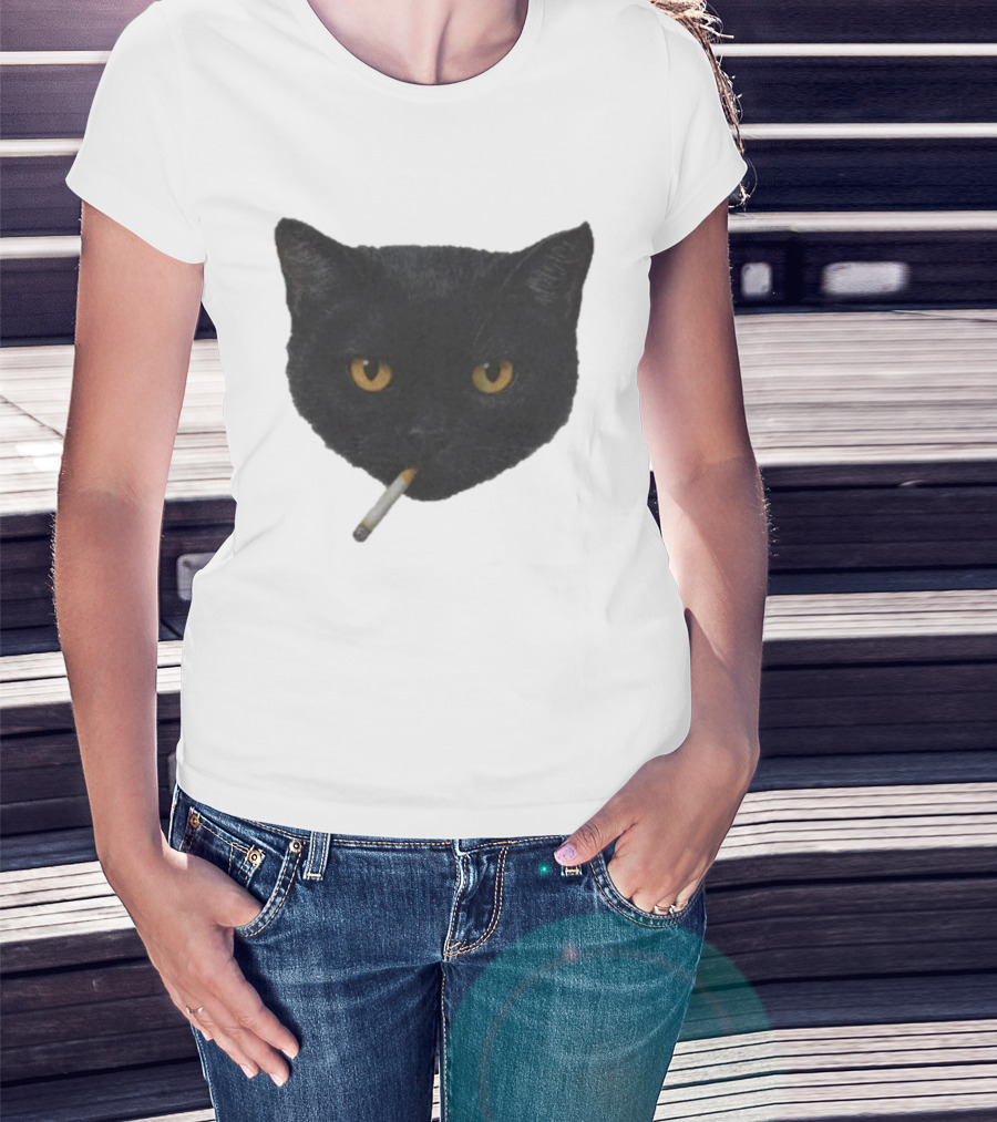 Smoking Black Cat With Yellow Eyes And Cigarette T-Shirt