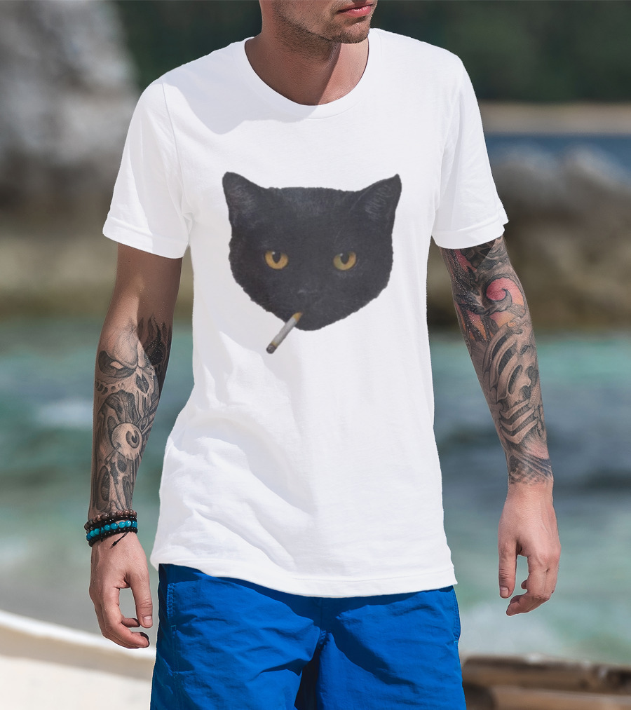 Smoking Black Cat With Yellow Eyes And Cigarette T-Shirt