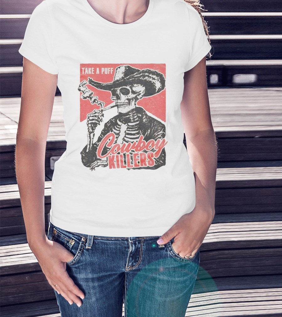 Take A Puff Smoking Skeleton Cowboy Killers T-Shirt