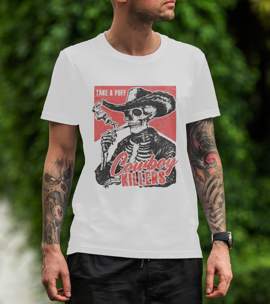 Take A Puff Smoking Skeleton Cowboy Killers T-Shirt