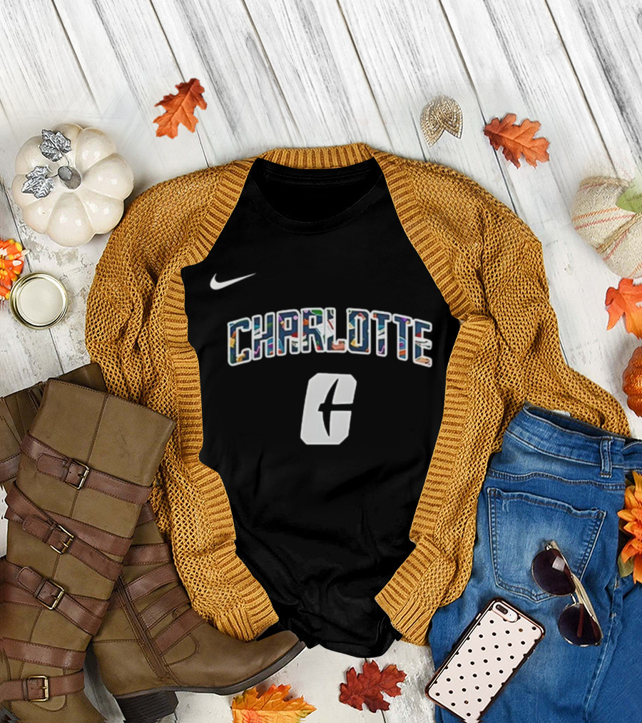 Charlotte C Logo with Nike Swoosh Multicolor Lettering T-Shirt