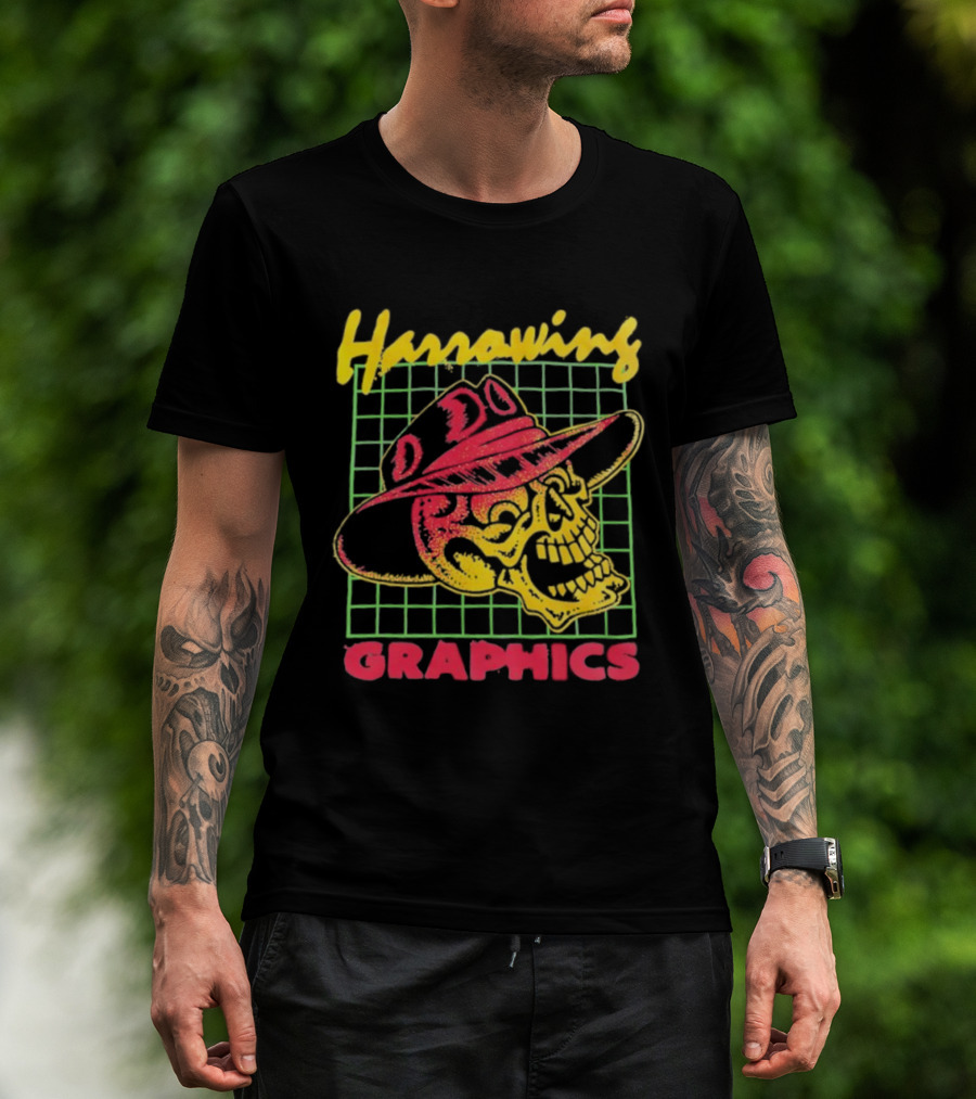 Harrowing Skull Cowboy Hat Graphics Retro Neon Style T-Shirt