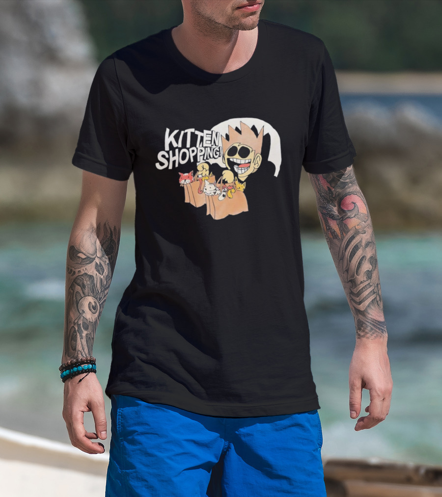 Tom Eddsworld Kitten Shopping Bags With Kittens Playful Cartoon Illustration T-Shirt
