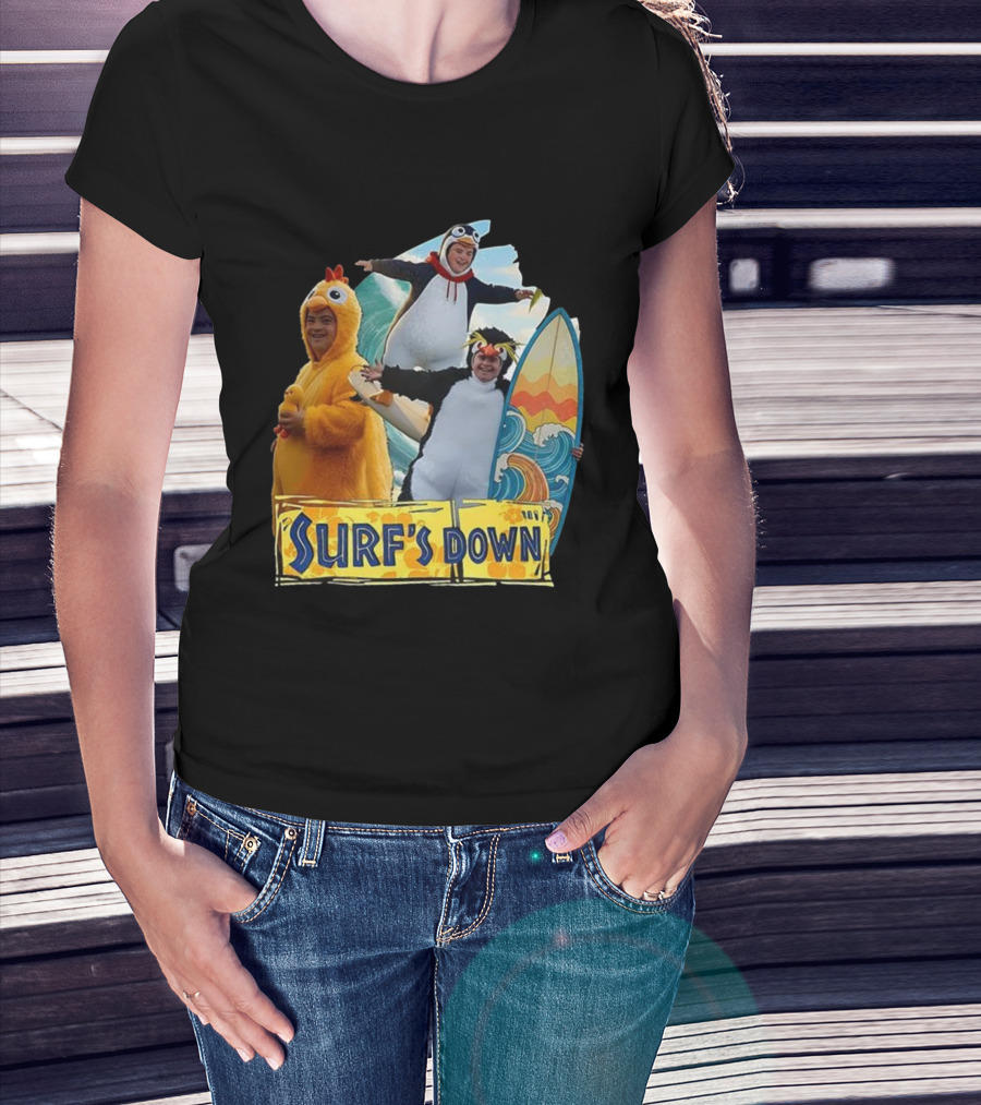 Penguins Surf's Down Wave Costume Fun T-Shirt