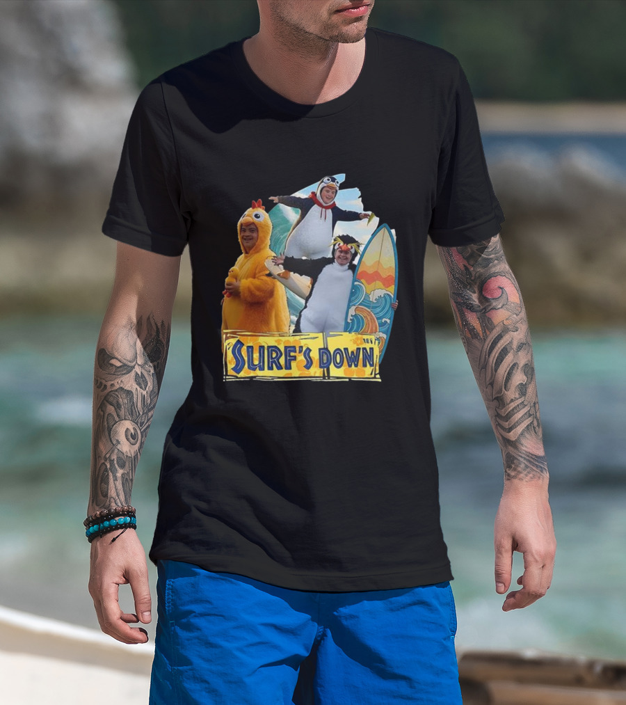 Penguins Surf's Down Wave Costume Fun T-Shirt