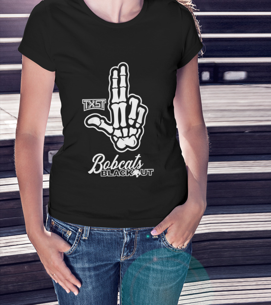 Skeleton Hand TXST Bobcats Blackout Gesture T-Shirt
