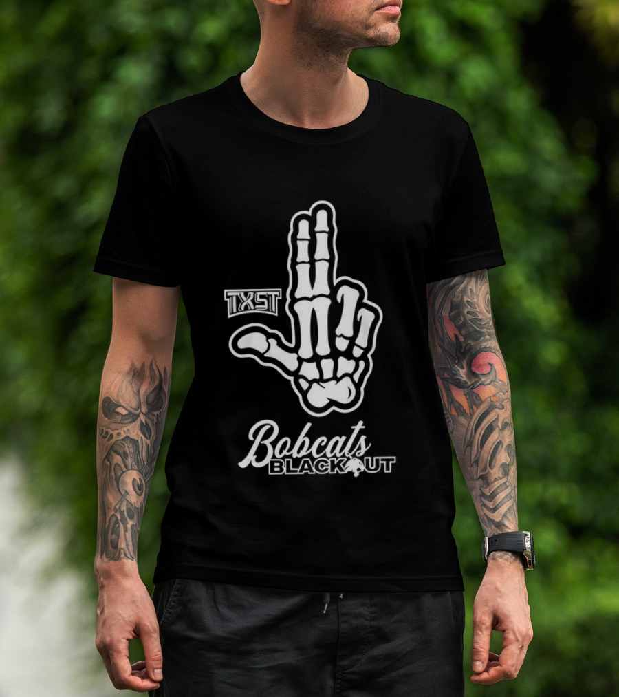 Skeleton Hand TXST Bobcats Blackout Gesture T-Shirt