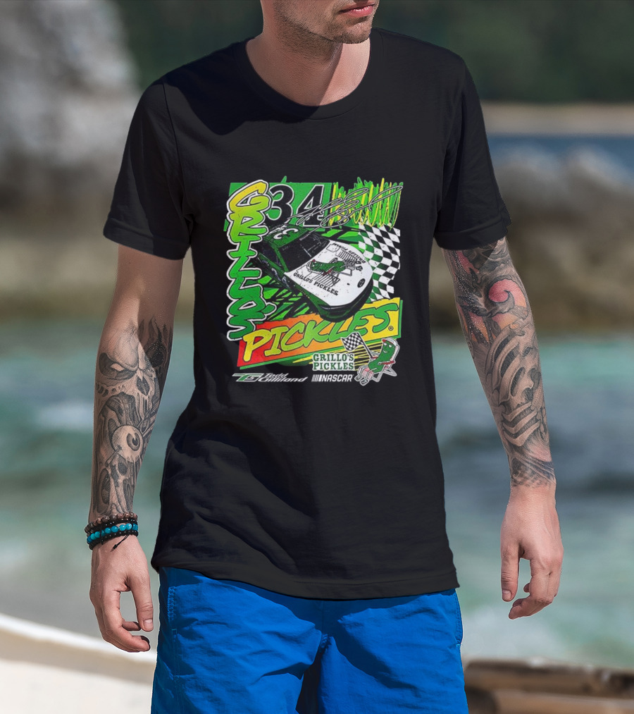Grillo's Pickles Car Todd Gilliland 34 Autograph Racing Checkered Flag T-Shirt