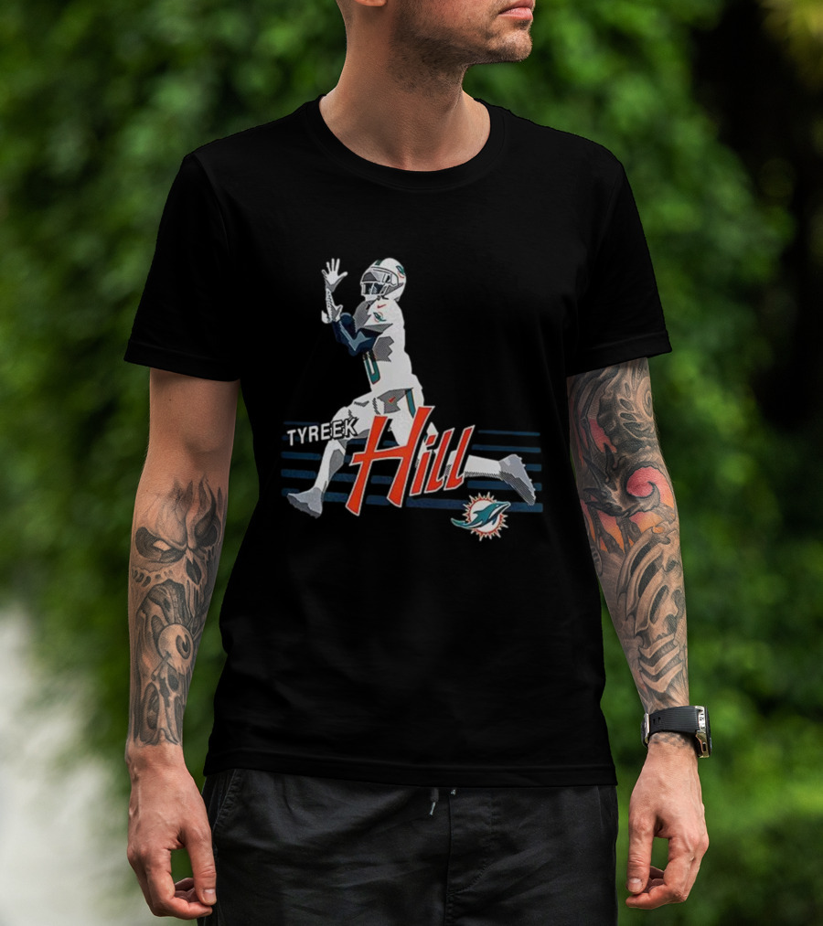 Tyreek Hill Miami Dolphins Receiving Ball Action Football T-Shirt