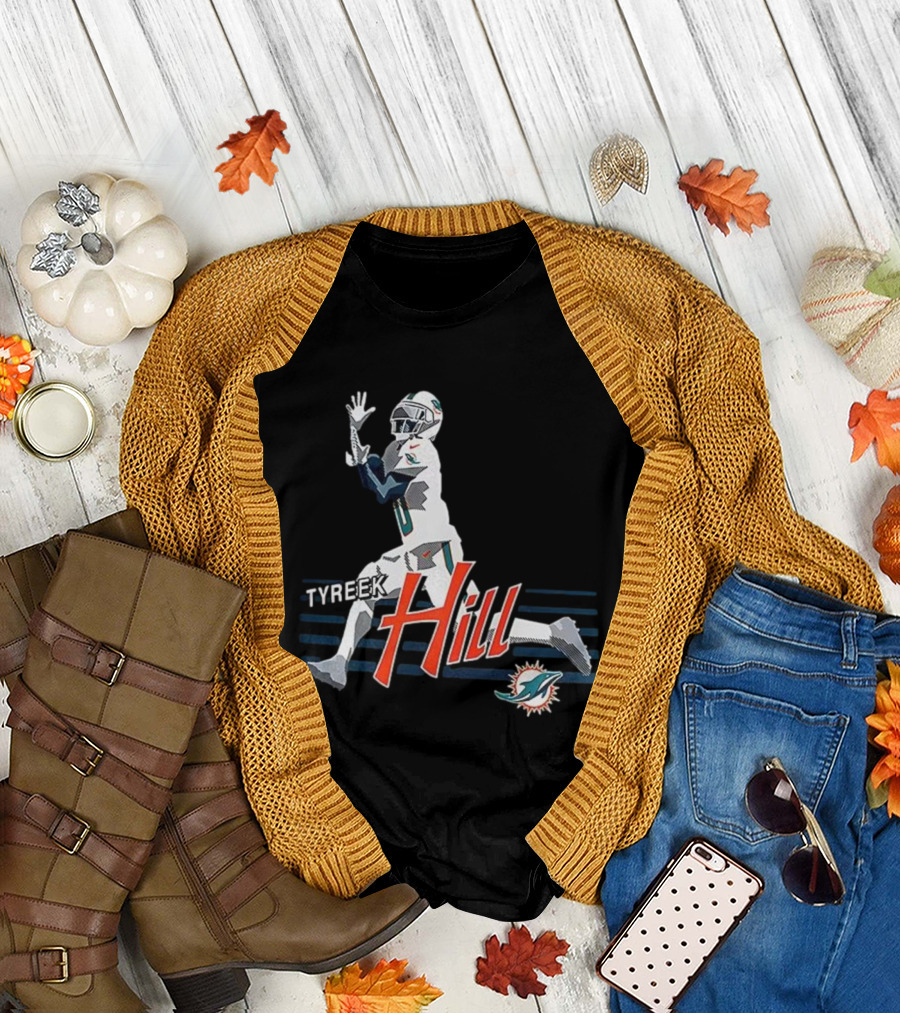 Tyreek Hill Miami Dolphins Receiving Ball Action Football T-Shirt