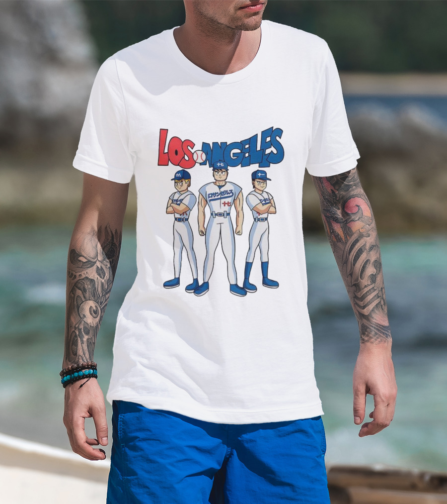 Los Angeles Baseball Z Anime Crossover Characters T-Shirt
