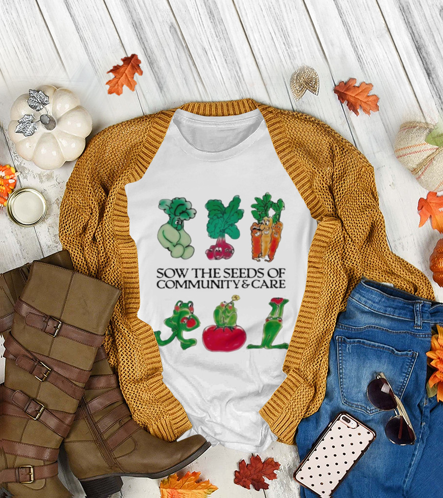 Sow The Seeds Of Community & Care with Playful Vegetable and Frog Characters T-Shirt