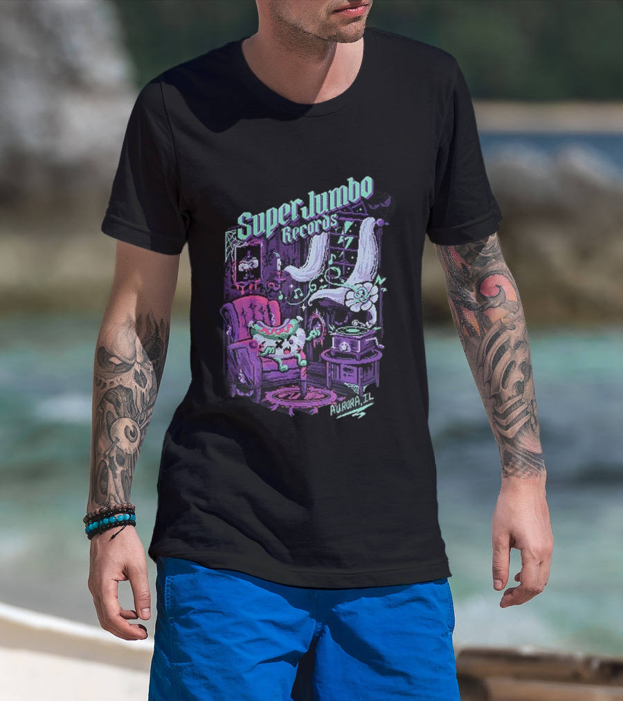 Zombie Frank Super Jumbo Records Aurora IL Pixel Art Style T-Shirt