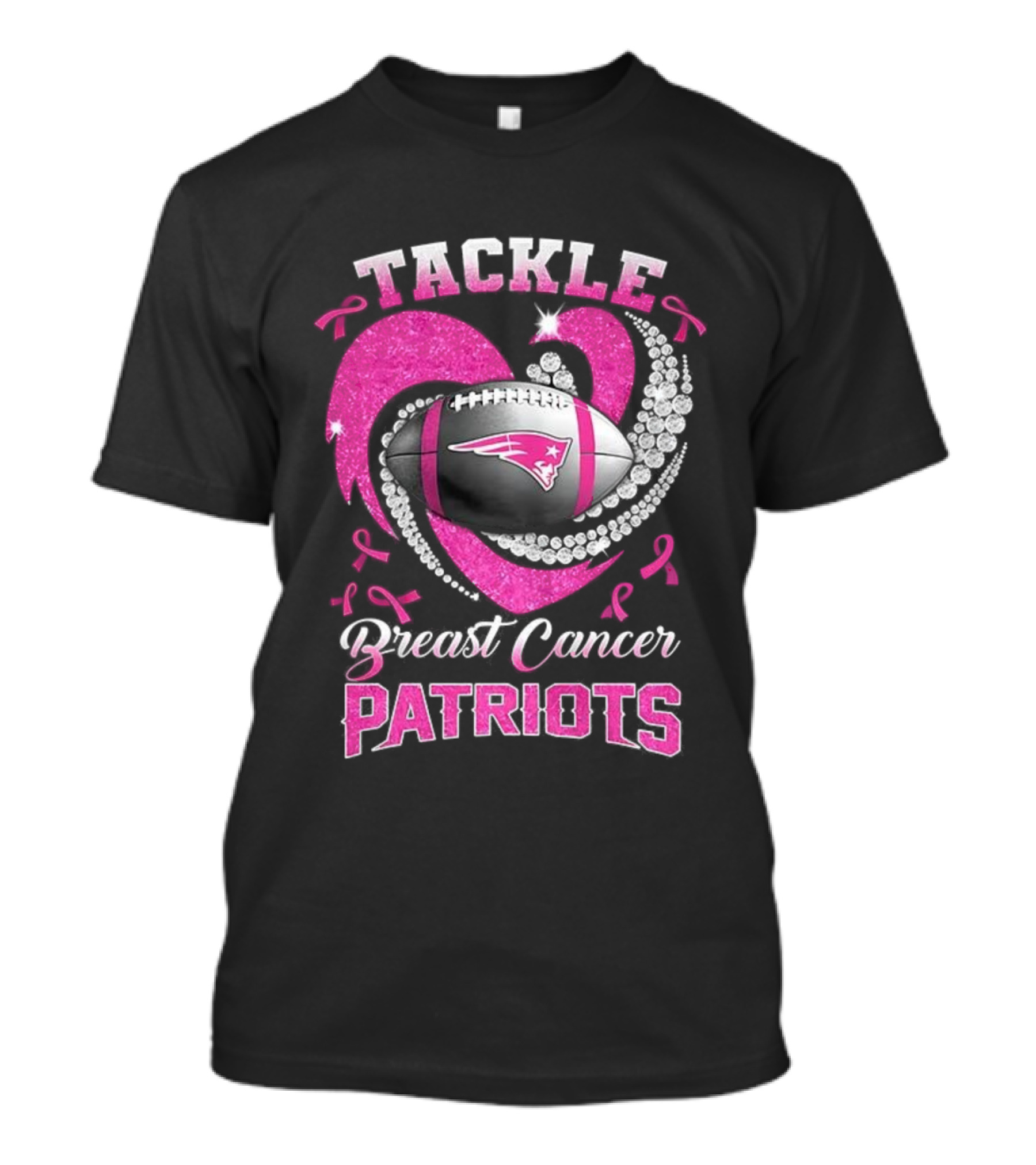 Tackle Breast Cancer New England Patriots Pink Ribbon Heart Football T-Shirt