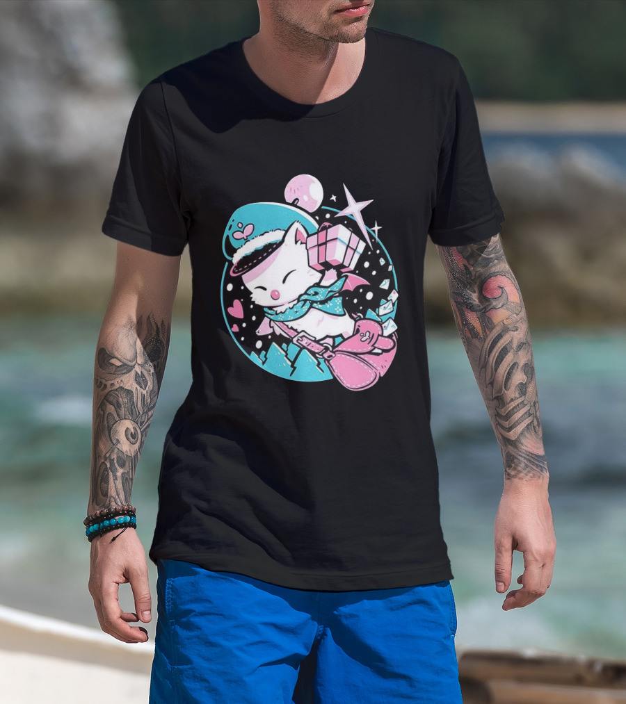 Delivery Moogle A Package For You Kawaii Pink And Teal Starry Sky T-Shirt