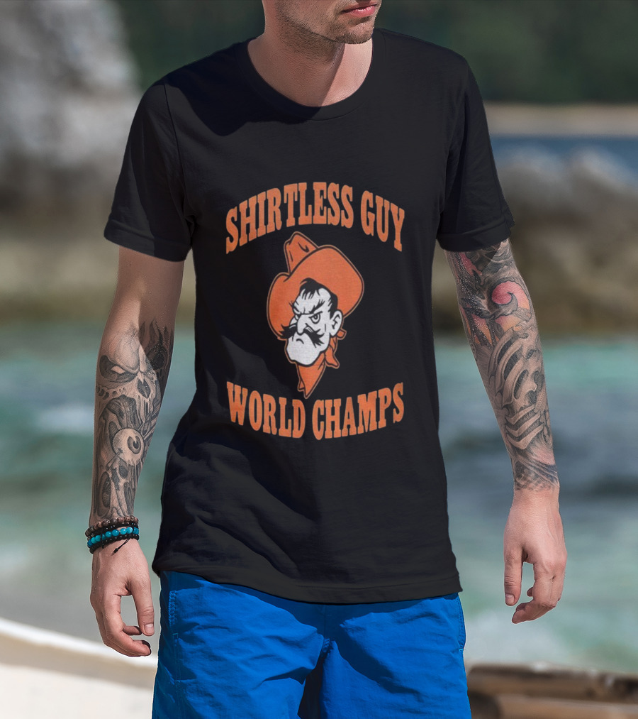 Oklahoma State Cowboys Pistol Pete Less Guy World Champs T-Shirt