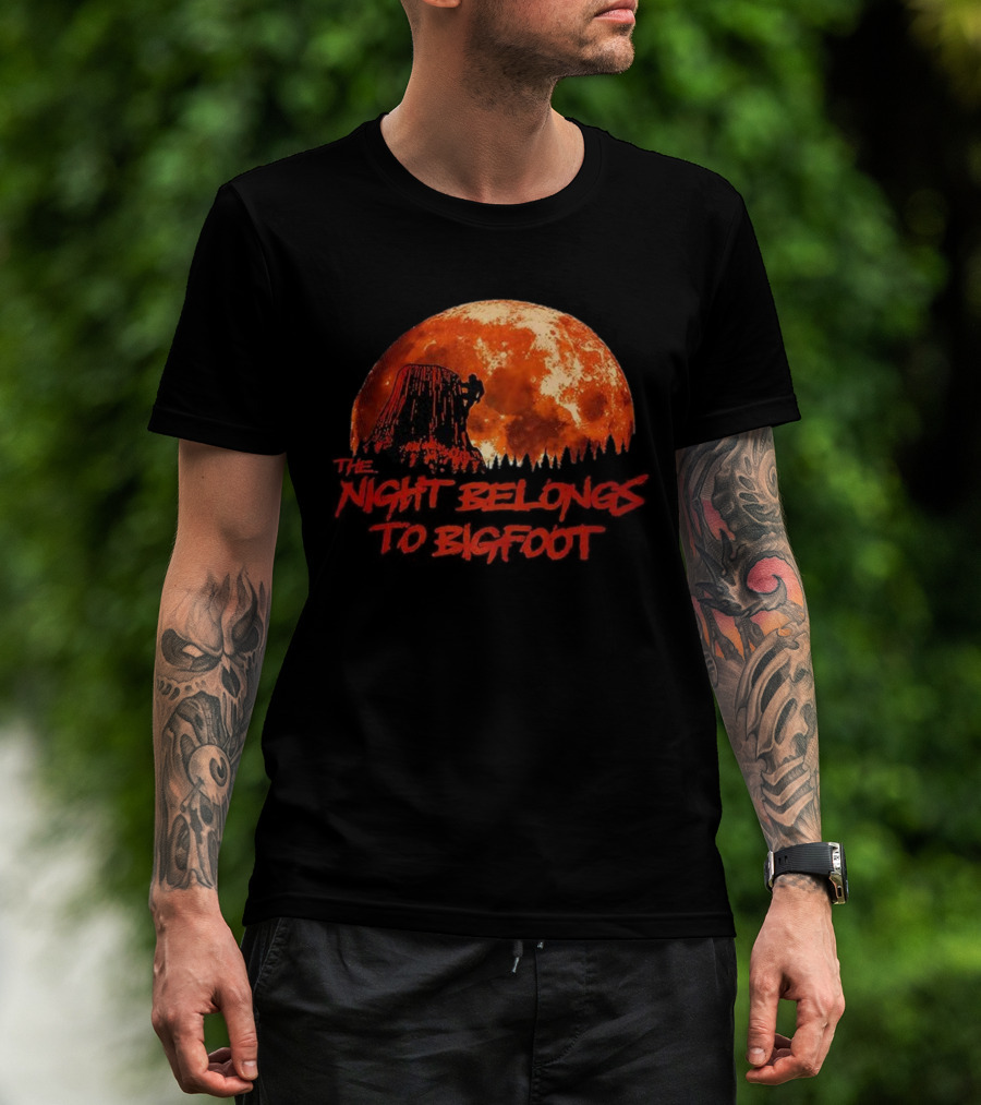 The Night Belongs To Bigfoot Red Moon Silhouette T-Shirt