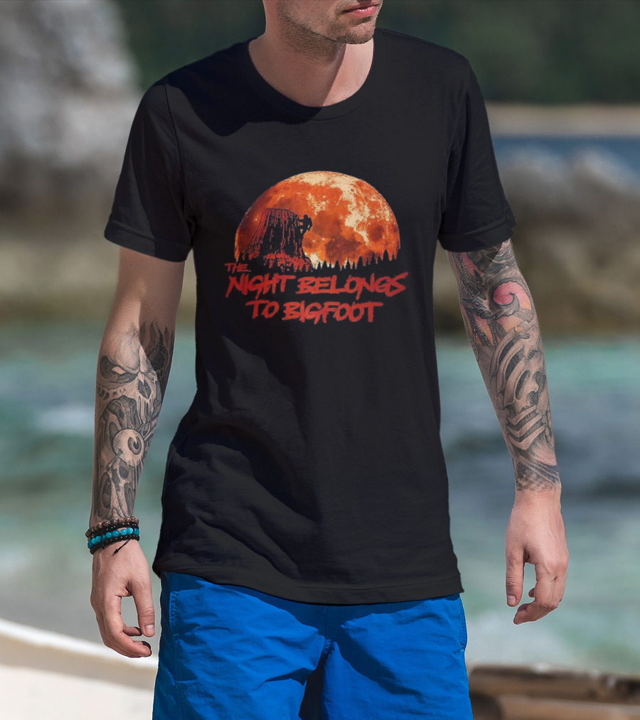 The Night Belongs To Bigfoot Red Moon Silhouette T-Shirt