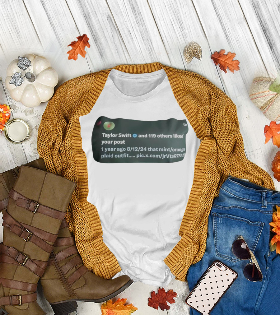 Taylor Swift and 119 Others Liked Your Post 1 Year Ago 8/12/24 Mint Orange Plaid Outfit T-Shirt