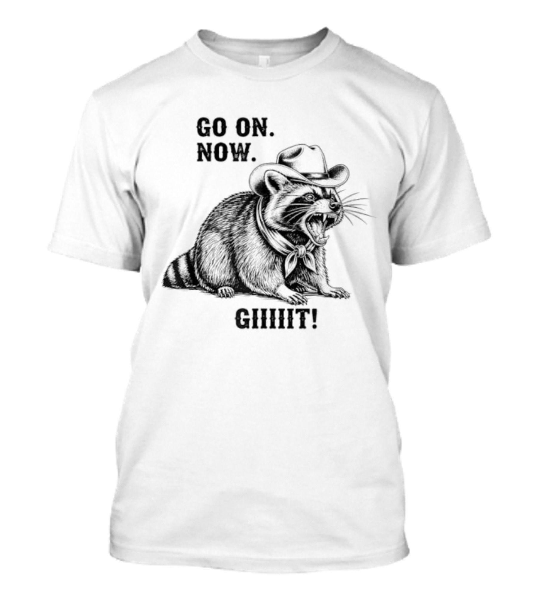 Vintage Cowboy Raccoon Go On Now Git Rustic Western Apparel T-Shirt