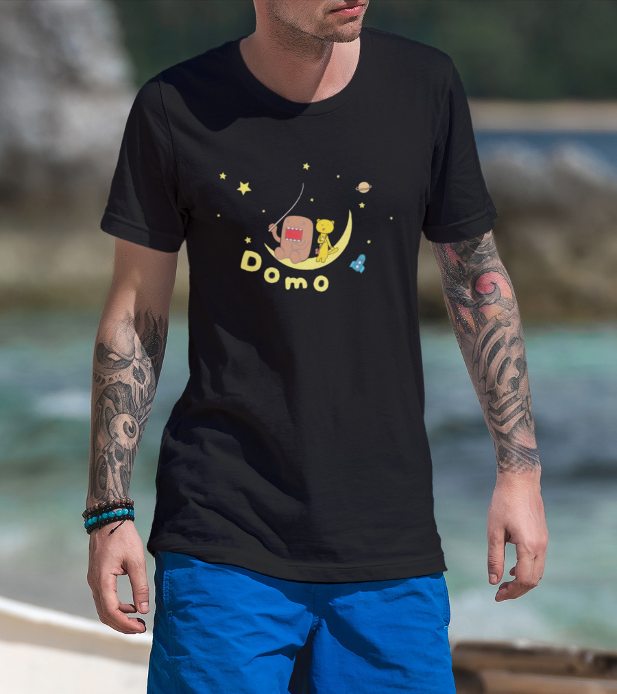 Domo Moon Fishing With Cartoon Characters Under Stars T-Shirt