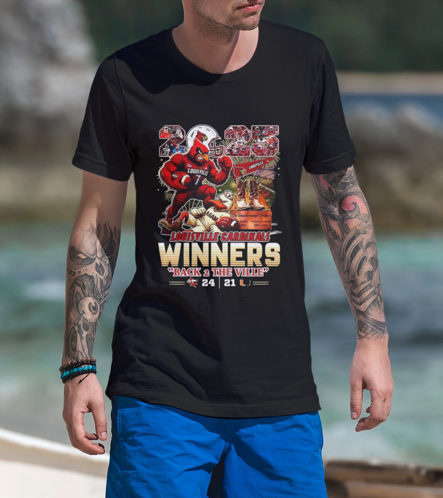 Louisville Cardinals Winners Back 2 The Ville 2025 Schnellenberger Trophy T-Shirt