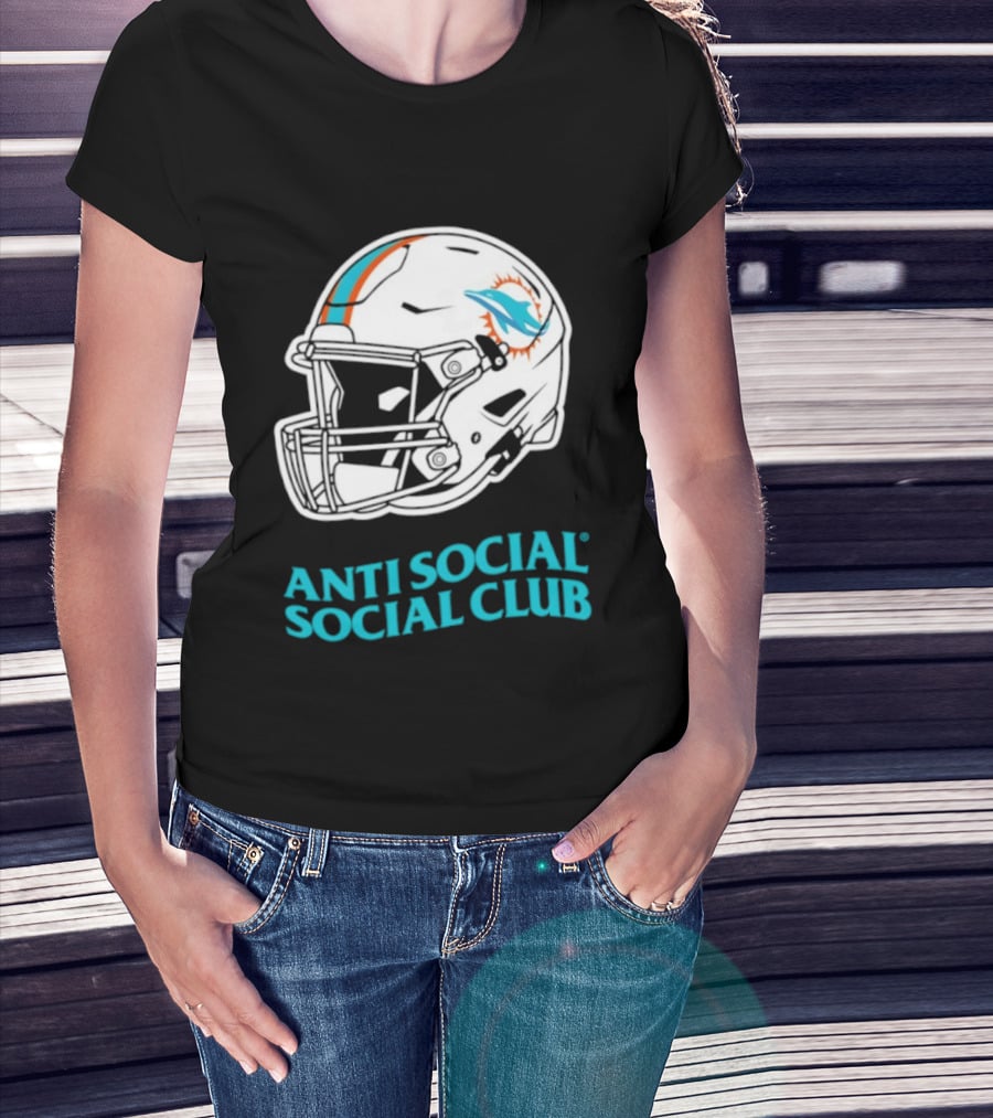 Miami Dolphins Anti Social Social Club Helmet Collaboration T-Shirt