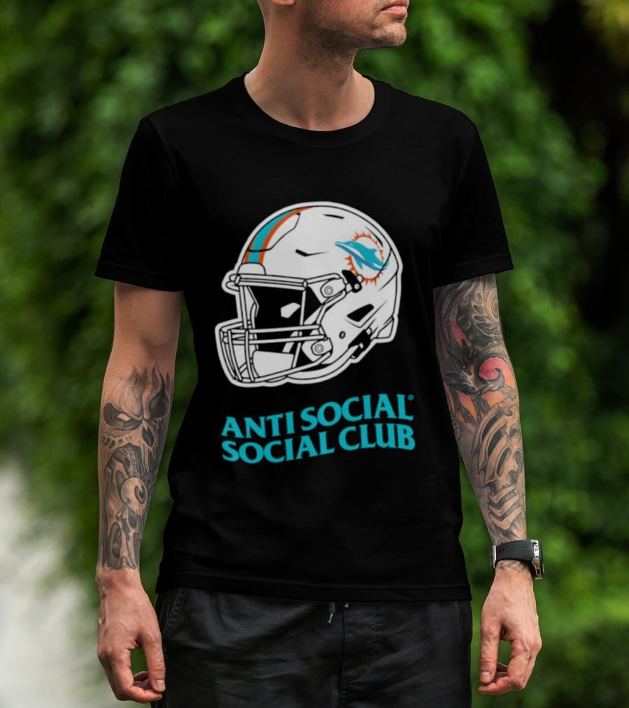 Miami Dolphins Anti Social Social Club Helmet Collaboration T-Shirt