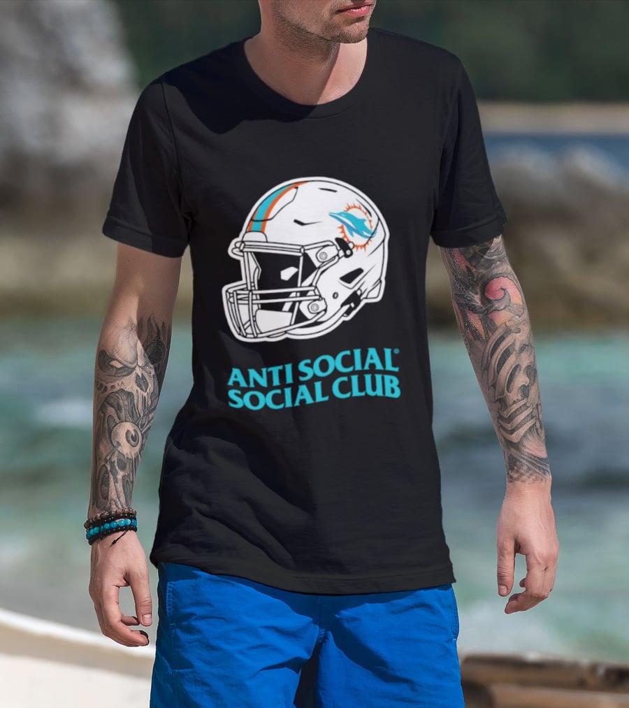 Miami Dolphins Anti Social Social Club Helmet Collaboration T-Shirt