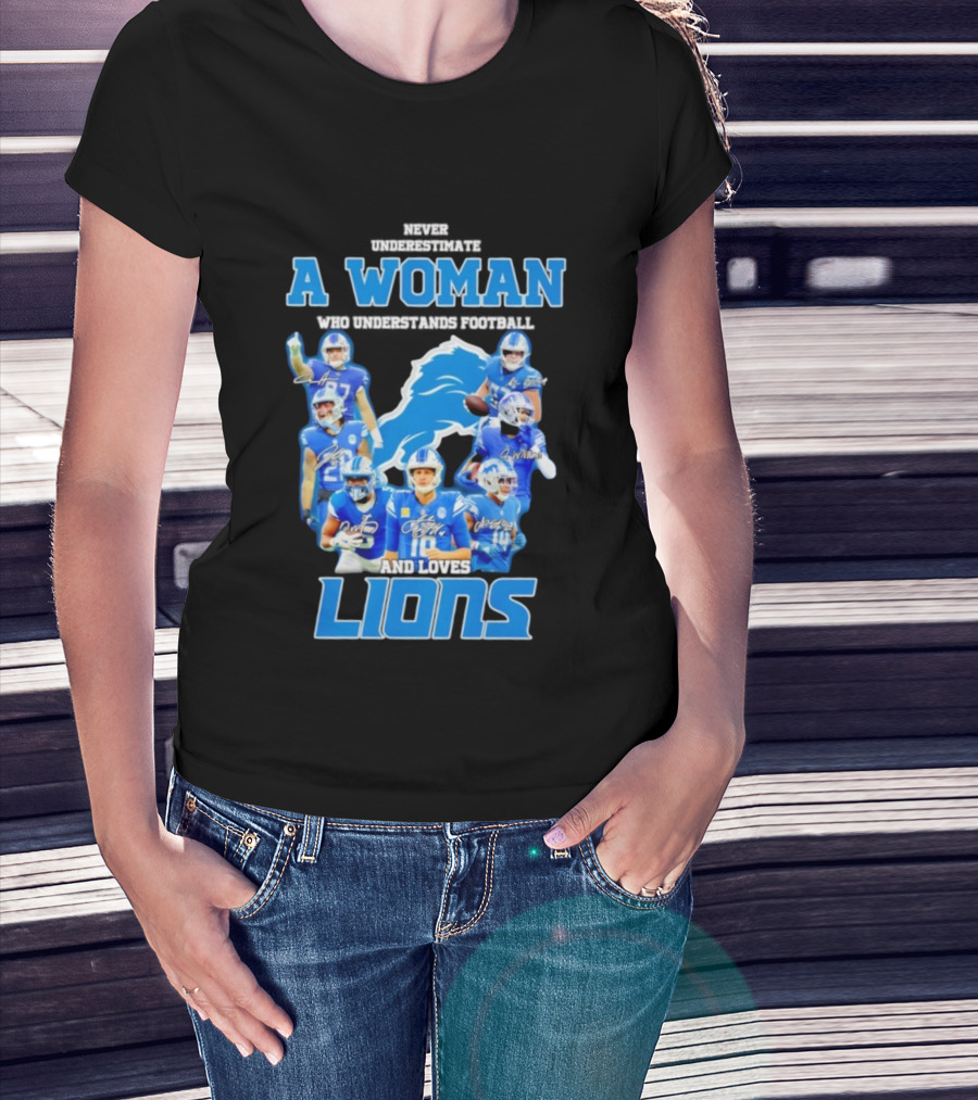 A Woman Who Understands Football And Loves Lions Players T-Shirt