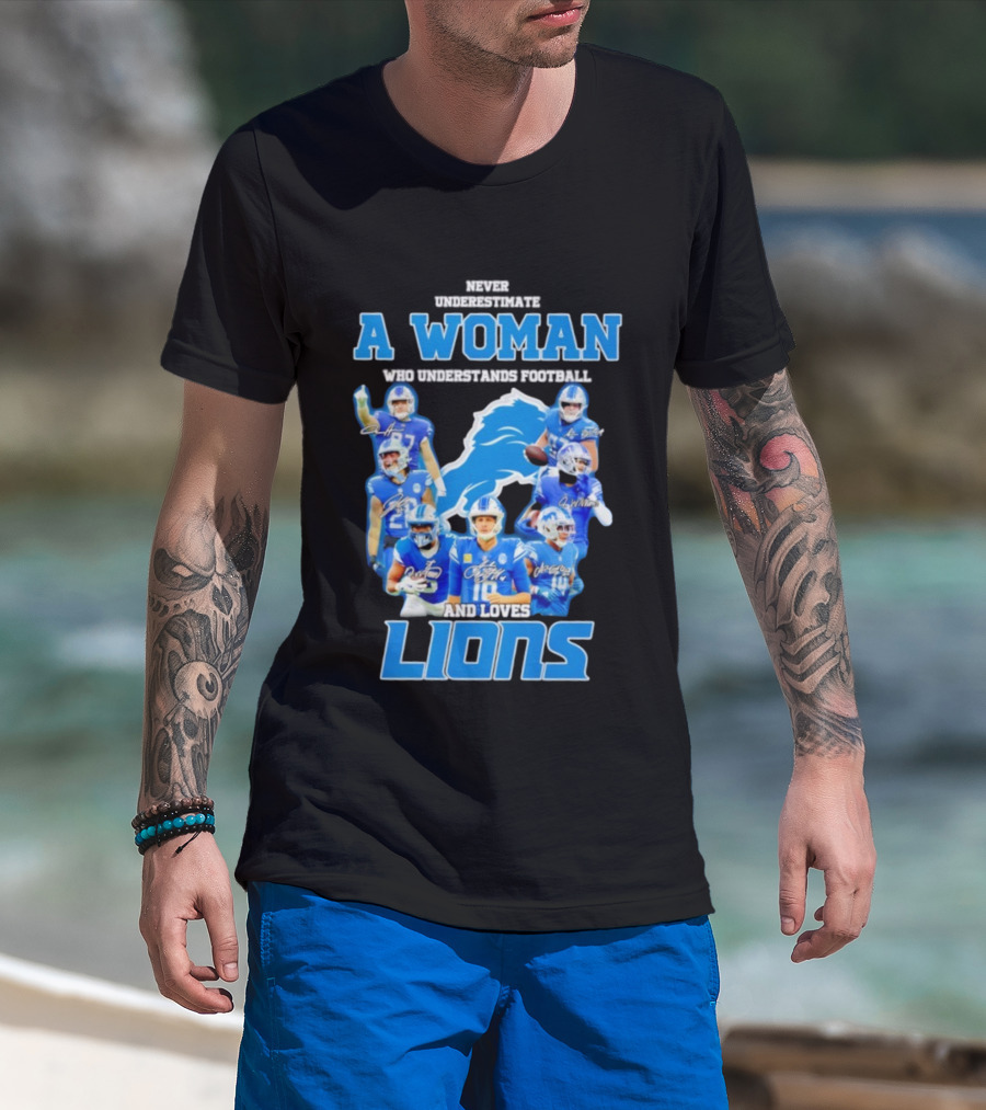 A Woman Who Understands Football And Loves Lions Players T-Shirt