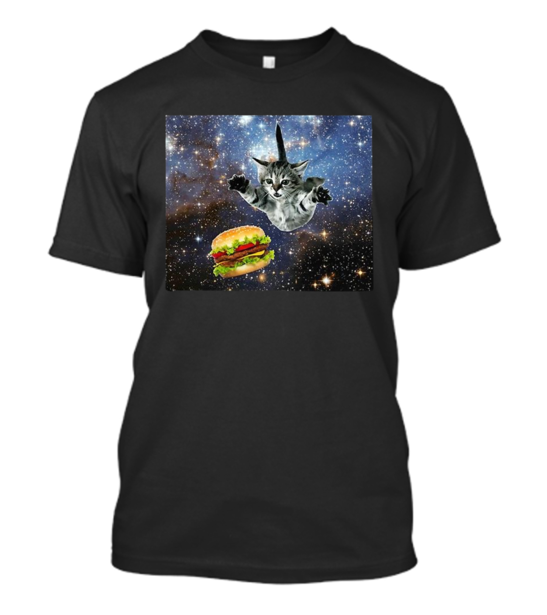 Silly Cats Hamburger Space Adventure With Stars And Galaxy T-Shirt