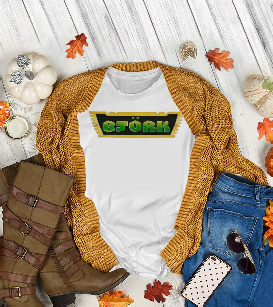 Björk Vintage Green Letters Yellow Border Retro Style T-Shirt