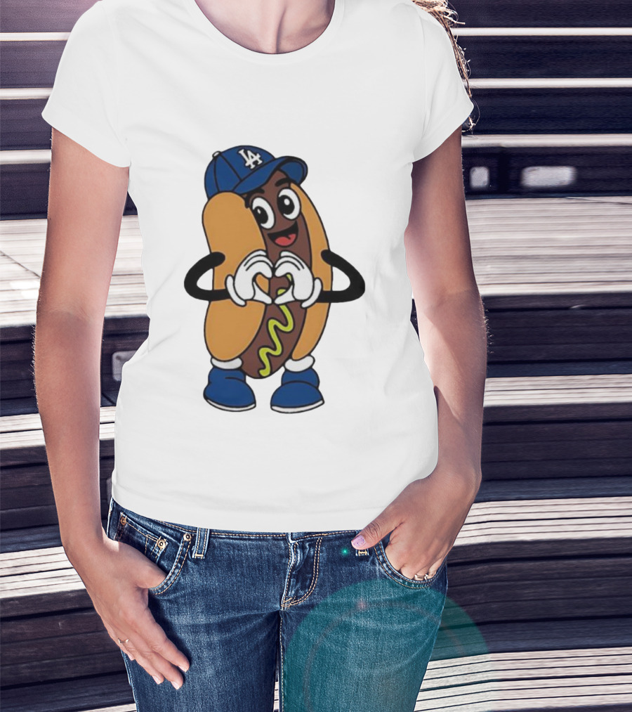 Dodger Dog LA Hat Hot Dog Los Angeles Dodgers Baseball Character T-Shirt