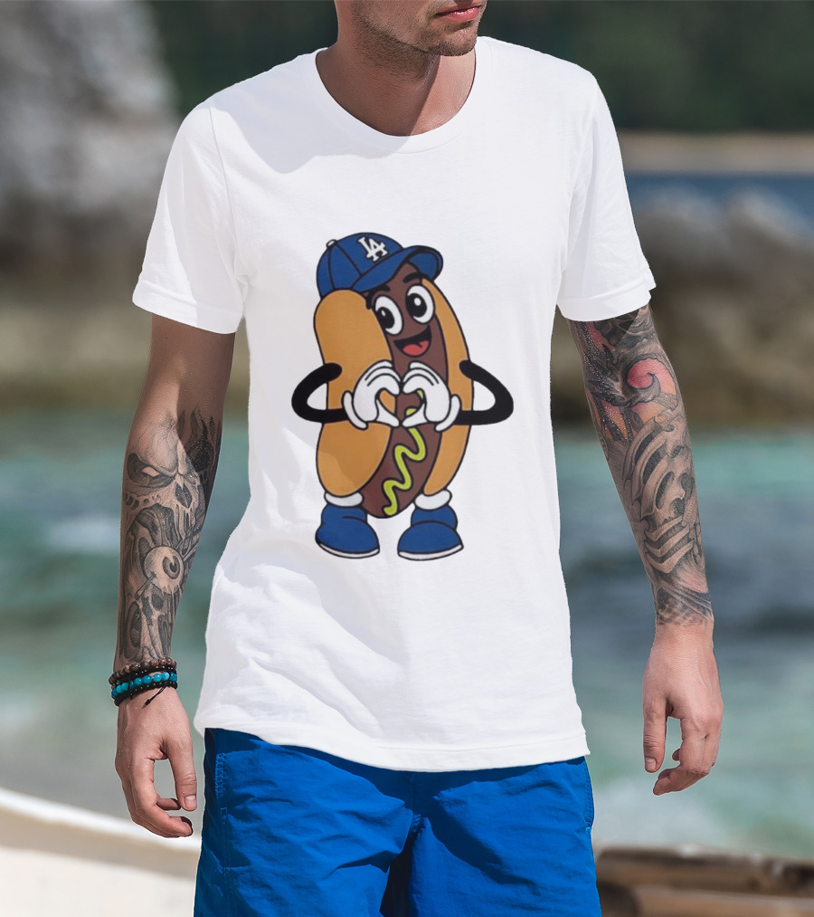 Dodger Dog LA Hat Hot Dog Los Angeles Dodgers Baseball Character T-Shirt