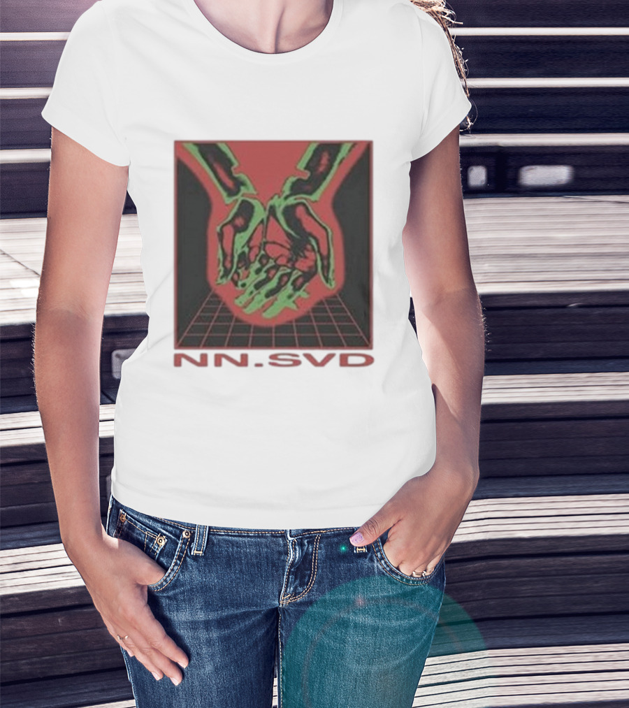 NN SVD Now Saved Hands Green Skeleton Art On Red Background T-Shirt