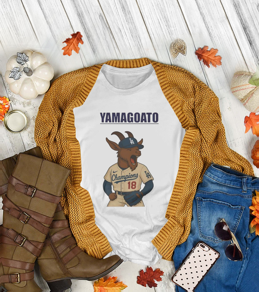 Yamagoato Champions LA 18 Goat Baseball Illustration T-Shirt