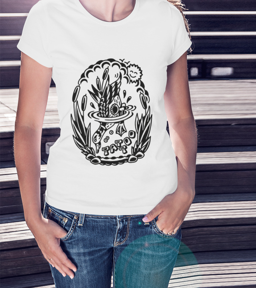 Tattoo Duck Splash Inked Bird Bowl Scene T-Shirt