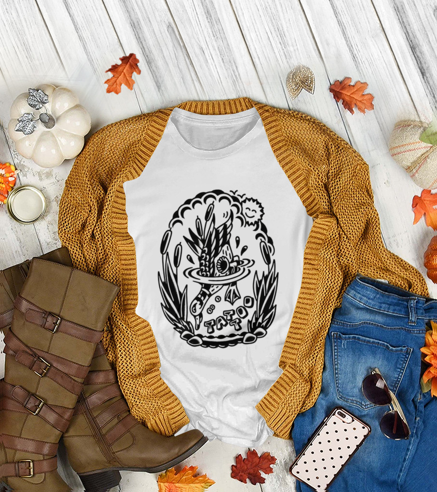 Tattoo Duck Splash Inked Bird Bowl Scene T-Shirt