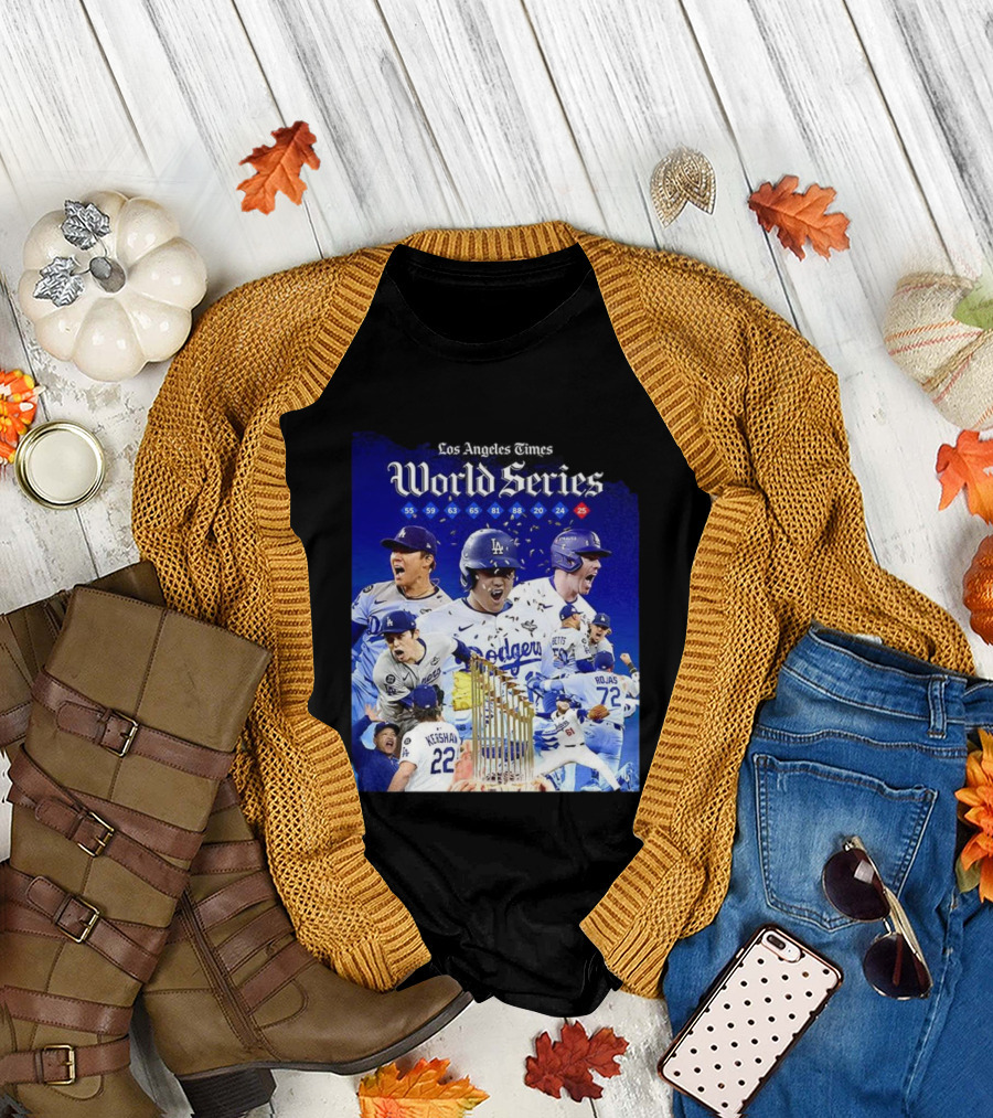 Los Angeles Dodgers World Series Champions 2025 Celebration with Iconic Moments and Championship Years T-Shirt