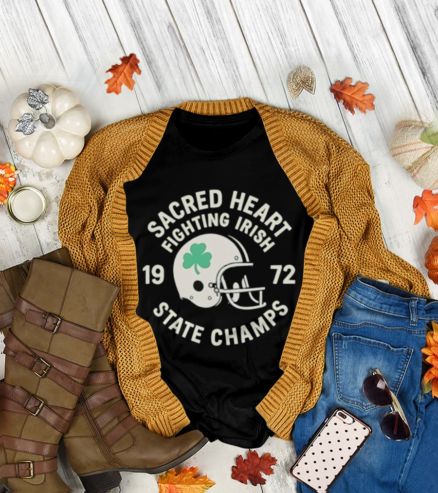Sacred Heart Fighting Irish 1972 State Champs Football Helmet T-Shirt