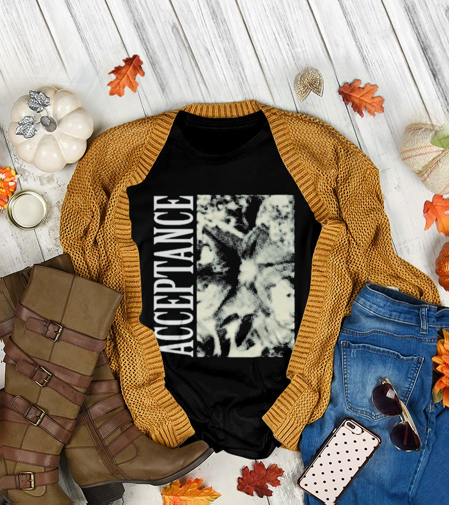 Acceptance 90s Grunge Style Vertical Text Block T-Shirt