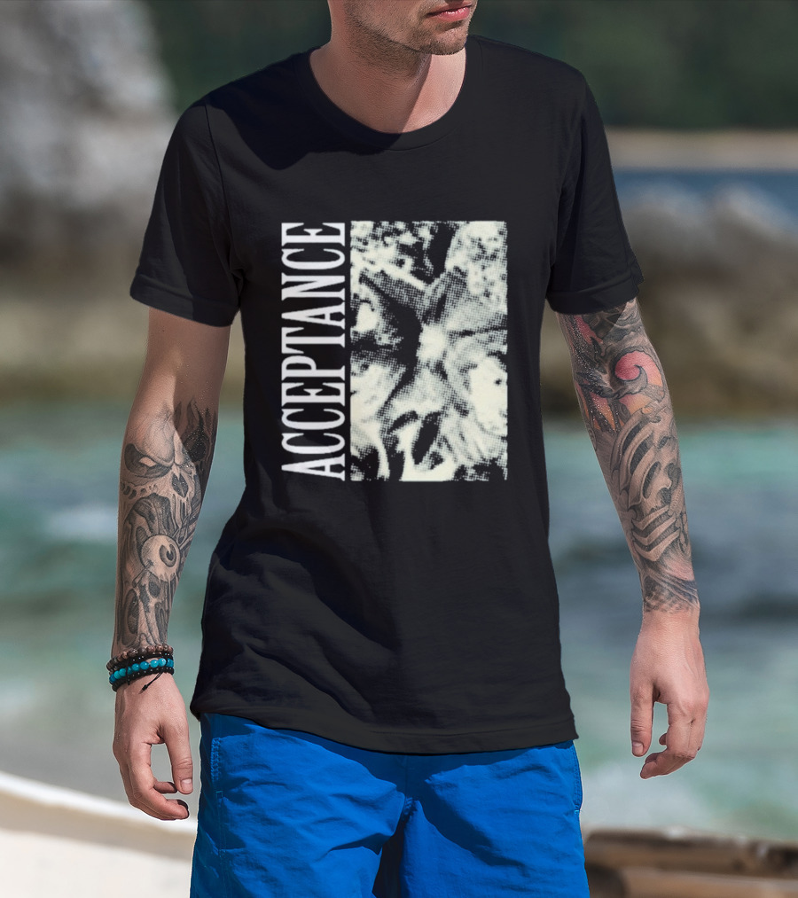 Acceptance 90s Grunge Style Vertical Text Block T-Shirt
