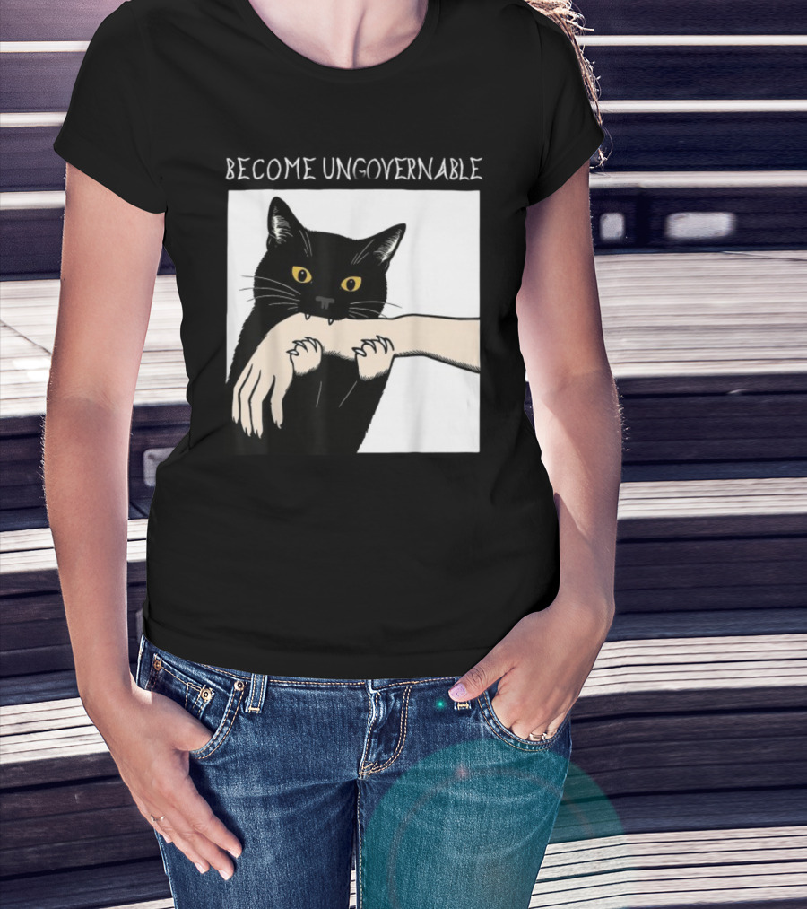 Become Ungovernable Black Cat Biting Hand T-Shirt