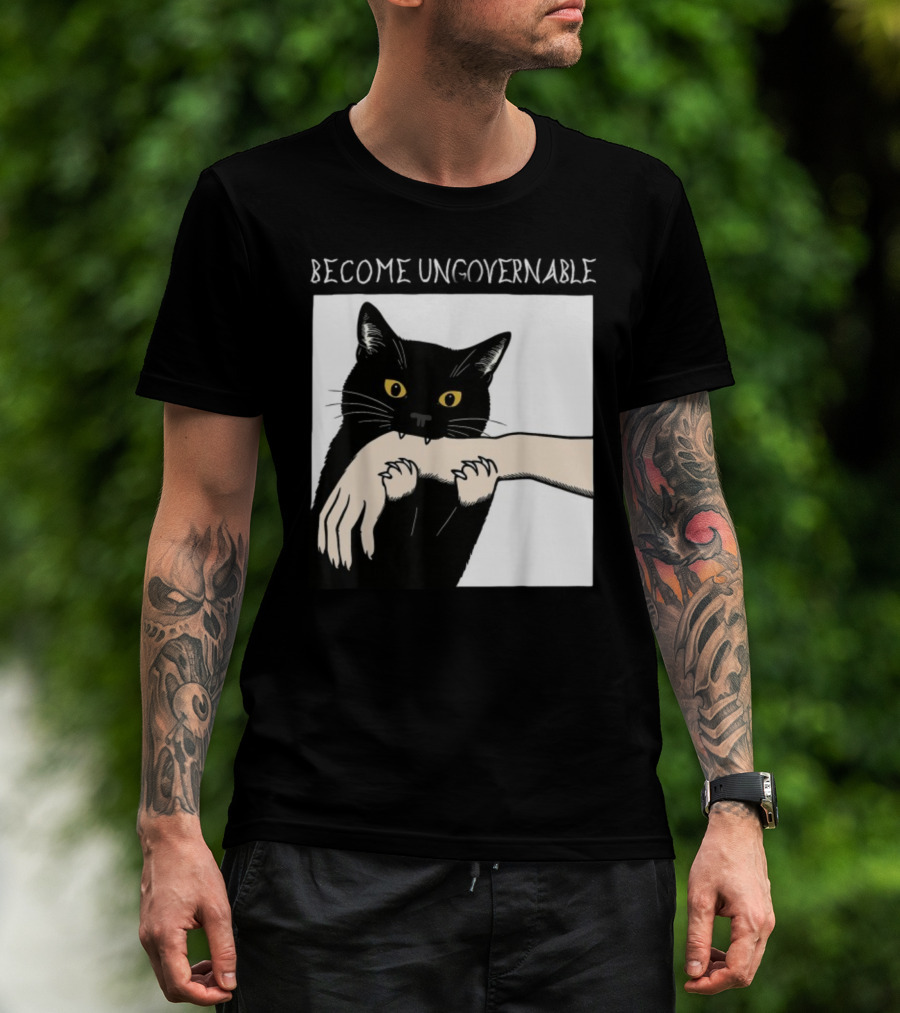 Become Ungovernable Black Cat Biting Hand T-Shirt