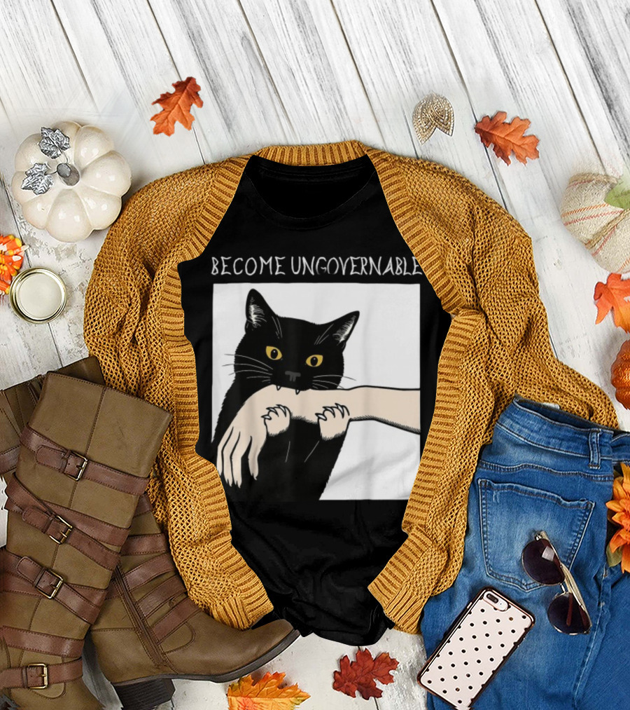 Become Ungovernable Black Cat Biting Hand T-Shirt