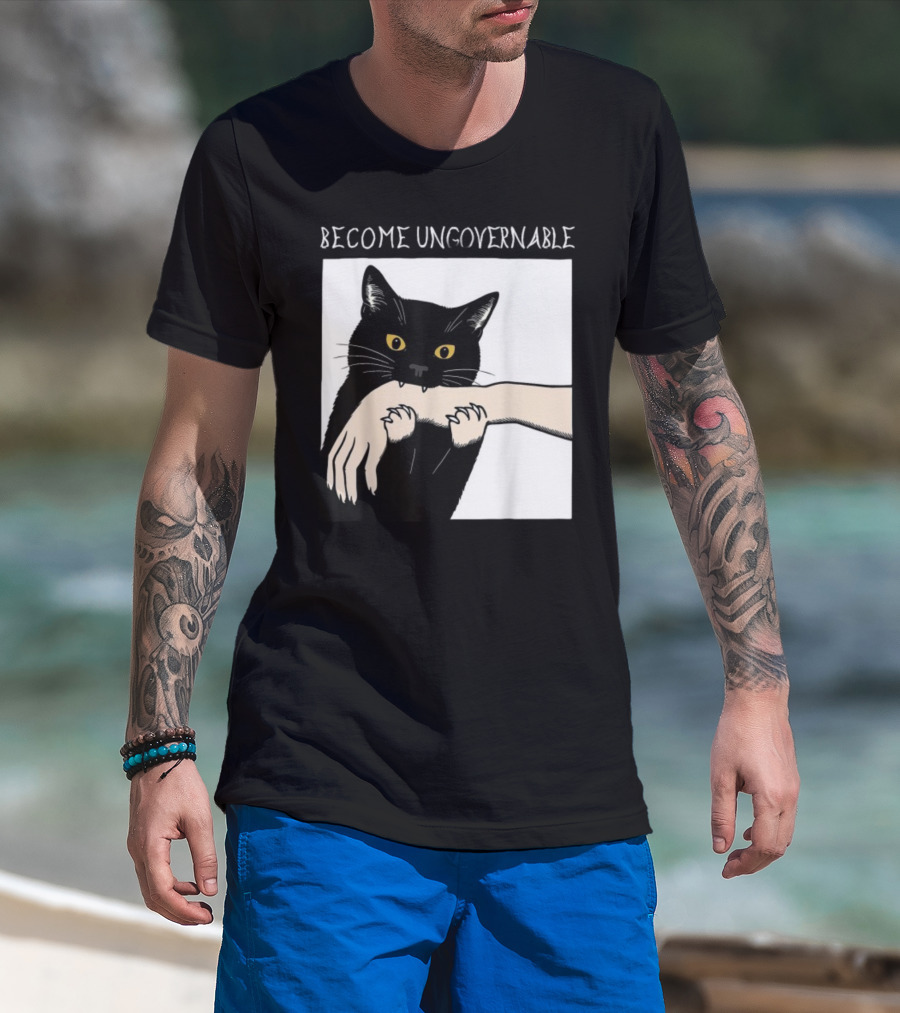 Become Ungovernable Black Cat Biting Hand T-Shirt